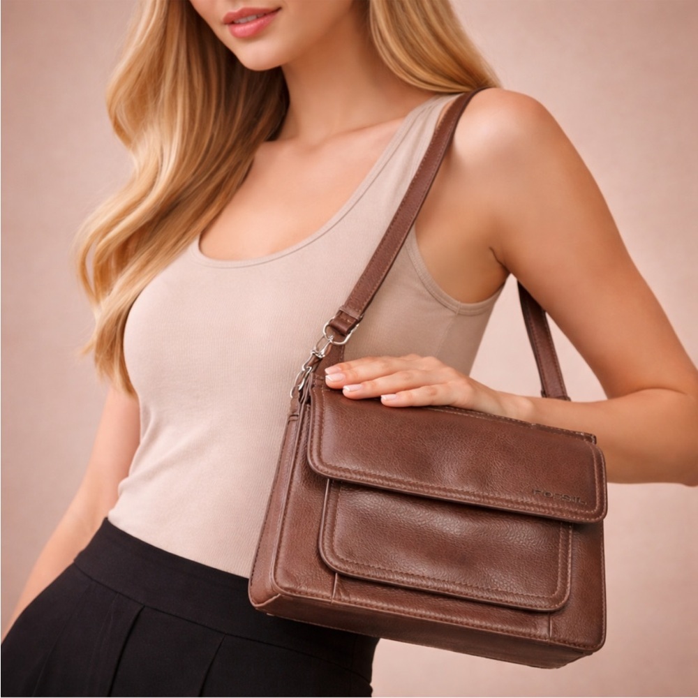 Fossil Brown Leather Crossbody Bag Vintage Style Genuine Leather Shoulder